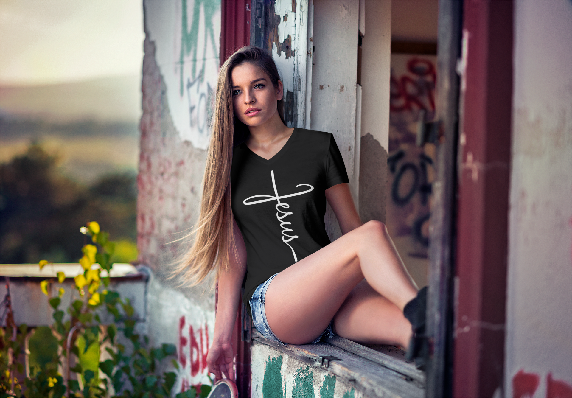 Women’s V-neck Jesus Cross Shirt