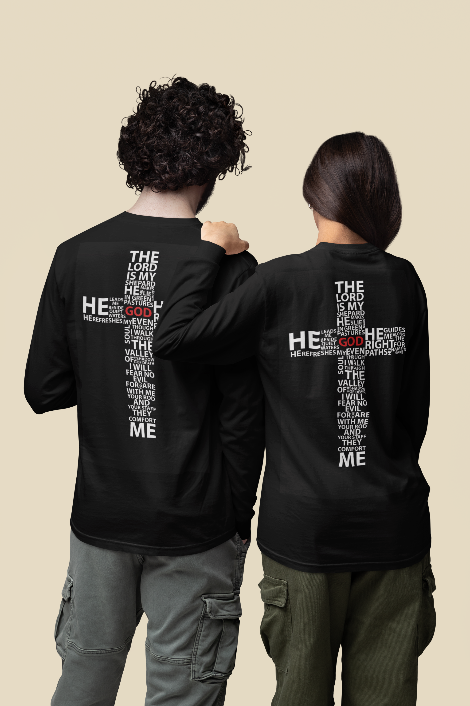 Psalm 23 Cross (on back) - 100% Cotton Premium Heavyweight