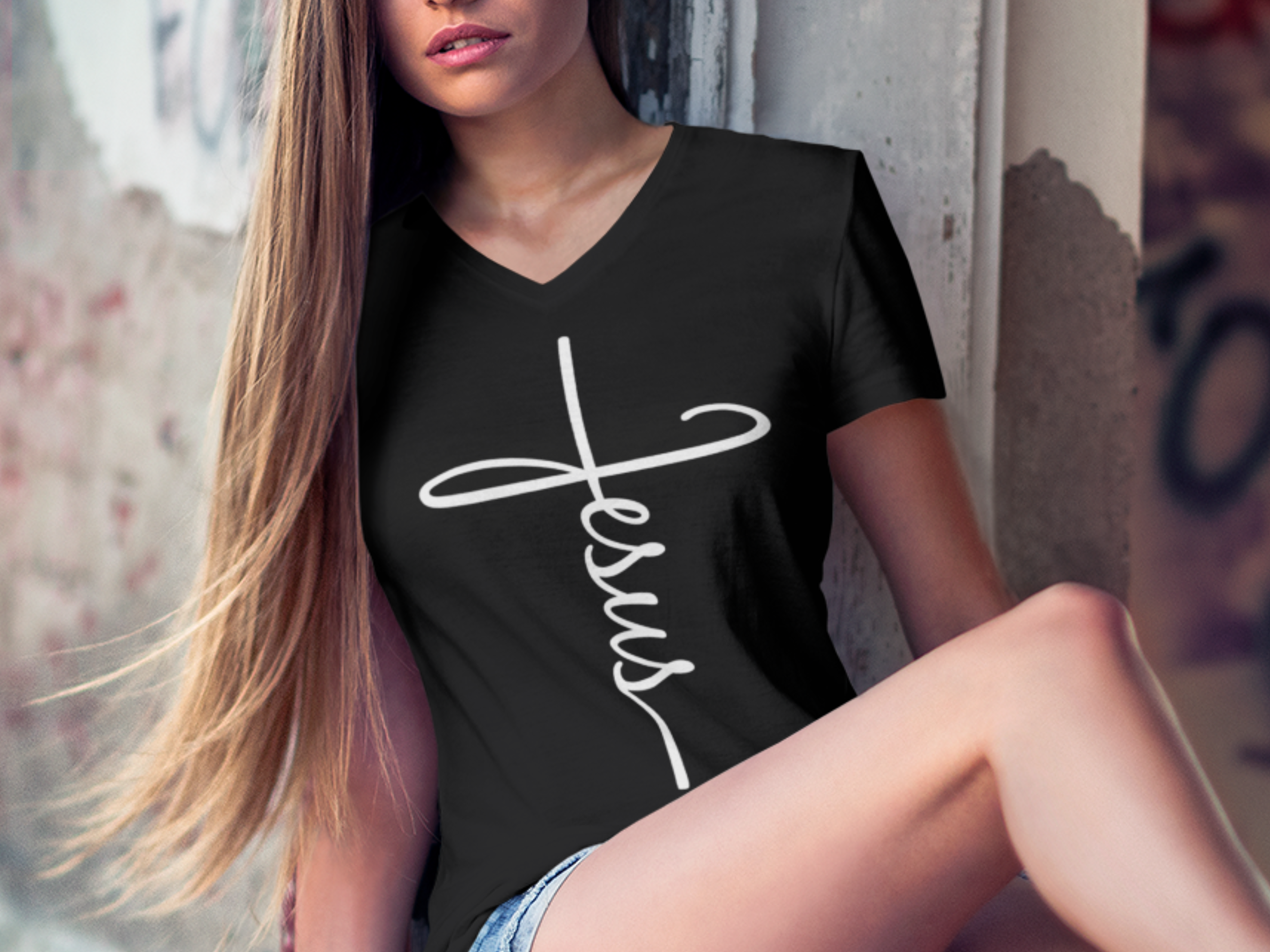 Women’s V-neck Jesus Cross Shirt