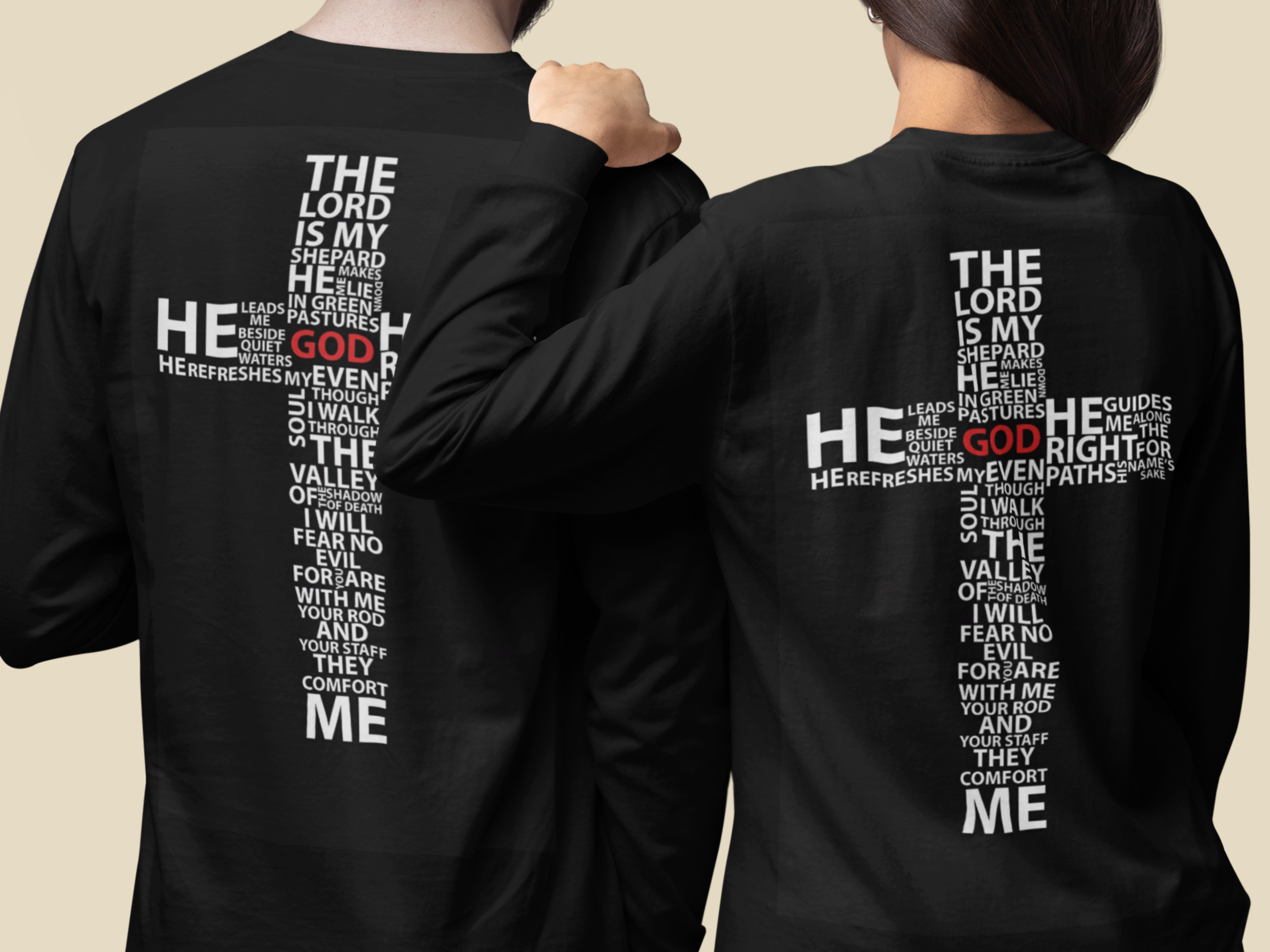 Psalm 23 Cross (on back) - 100% Cotton Premium Heavyweight