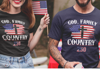God. Family. Country. 250 - 100% Cotton Fitted Tee