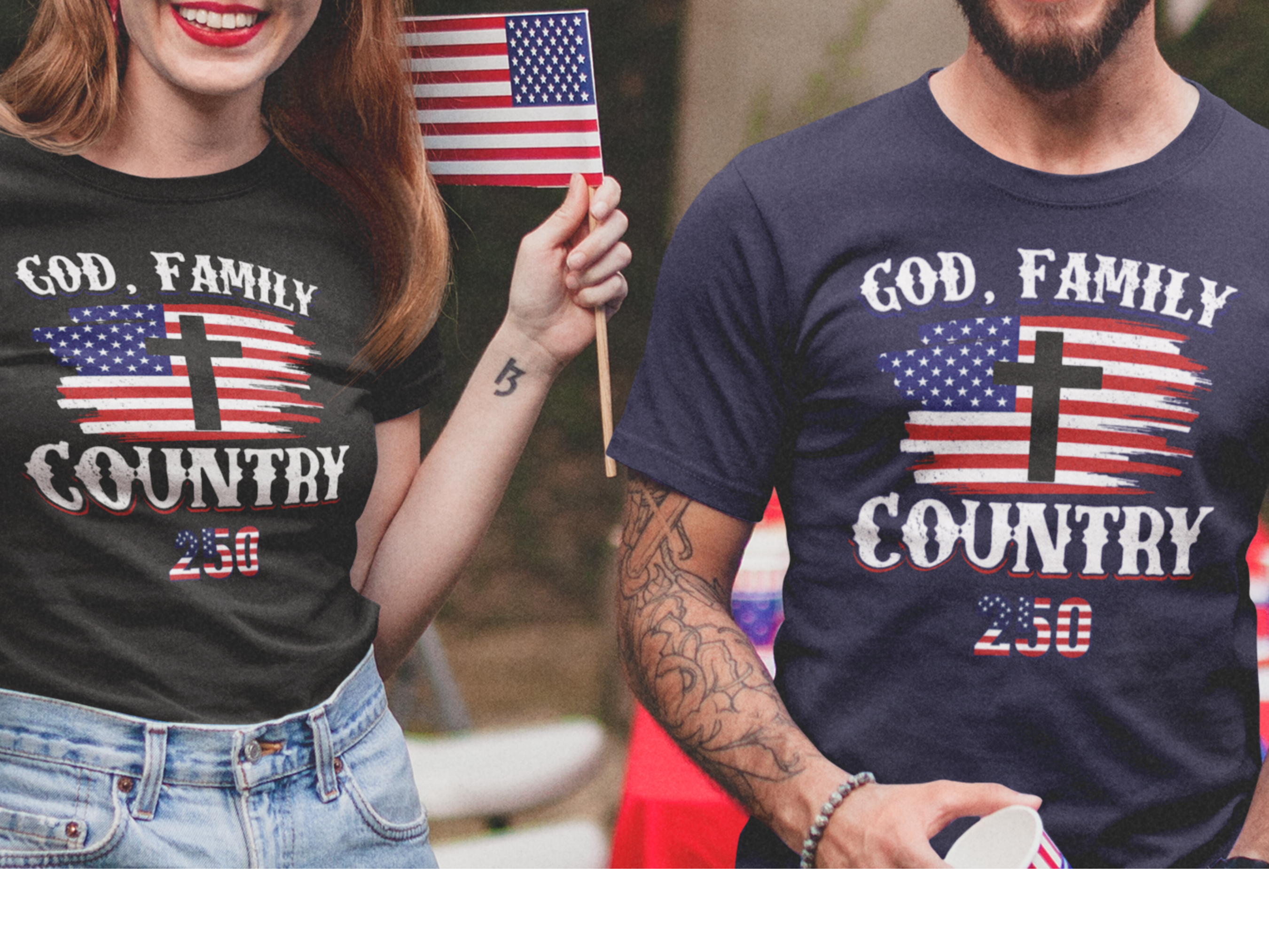 God. Family. Country. 250 - 100% Cotton Fitted Tee