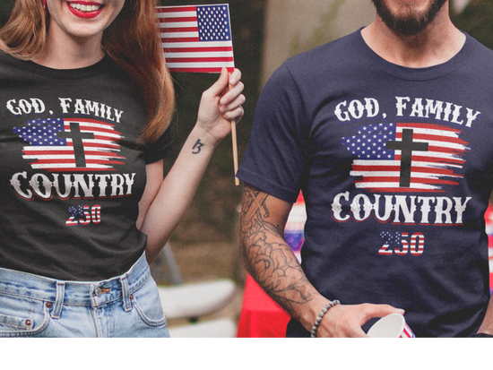 God. Family. Country. 250 - 100% Cotton Fitted Tee
