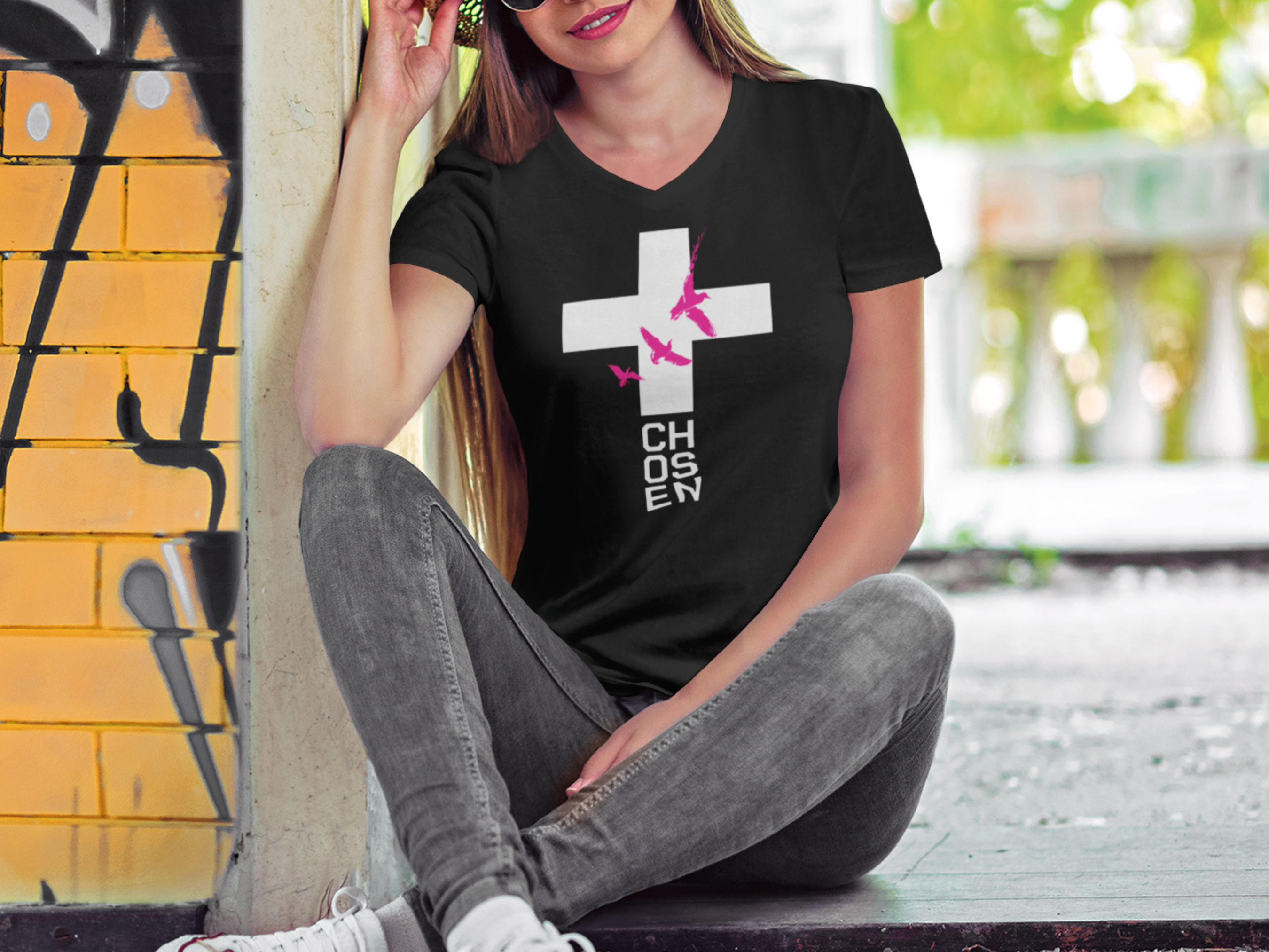Women’s Chosen Cross V-neck t-shirt